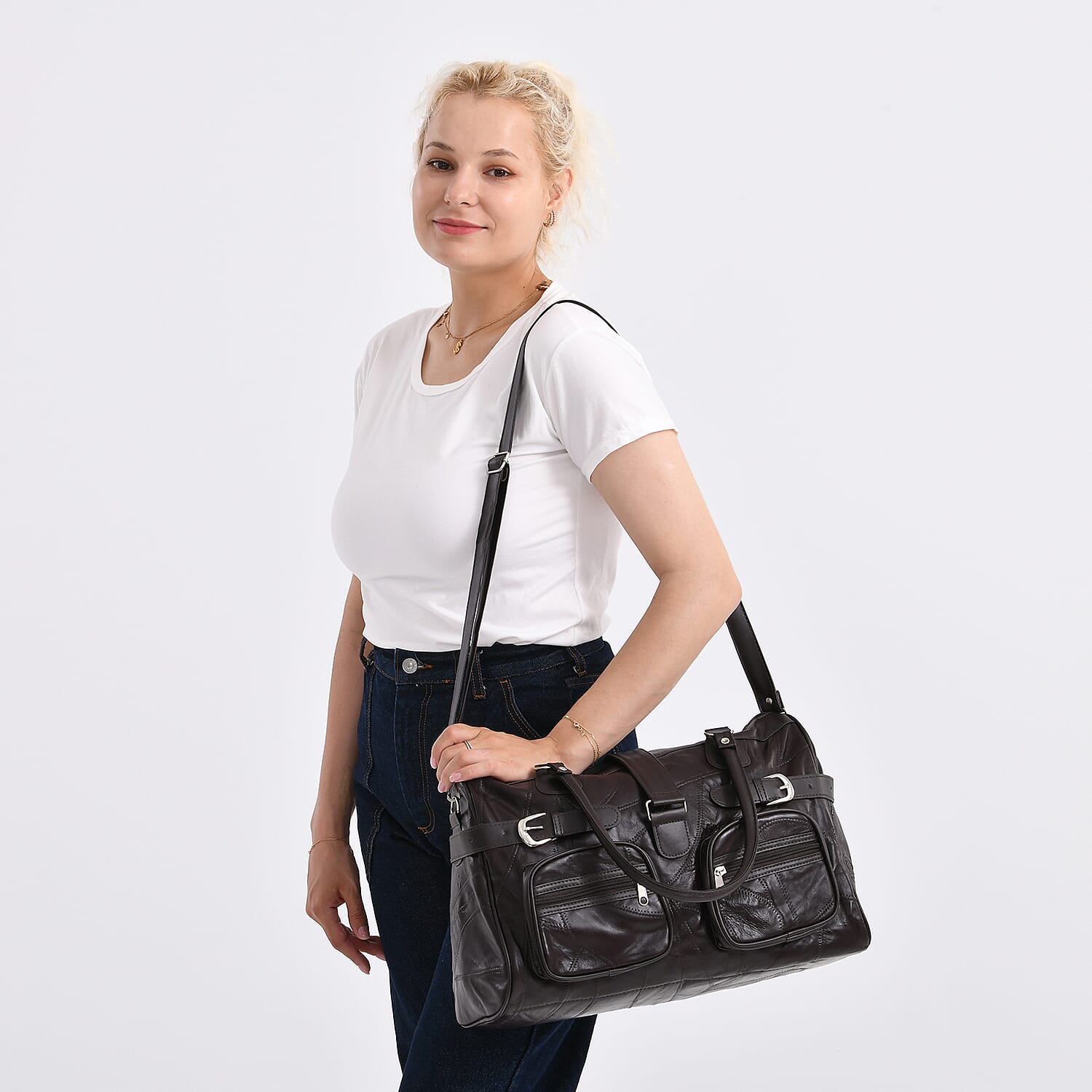 Genuine Leather Multi-Pocket Handbag - Everyday Lifestyle Bag - Brown