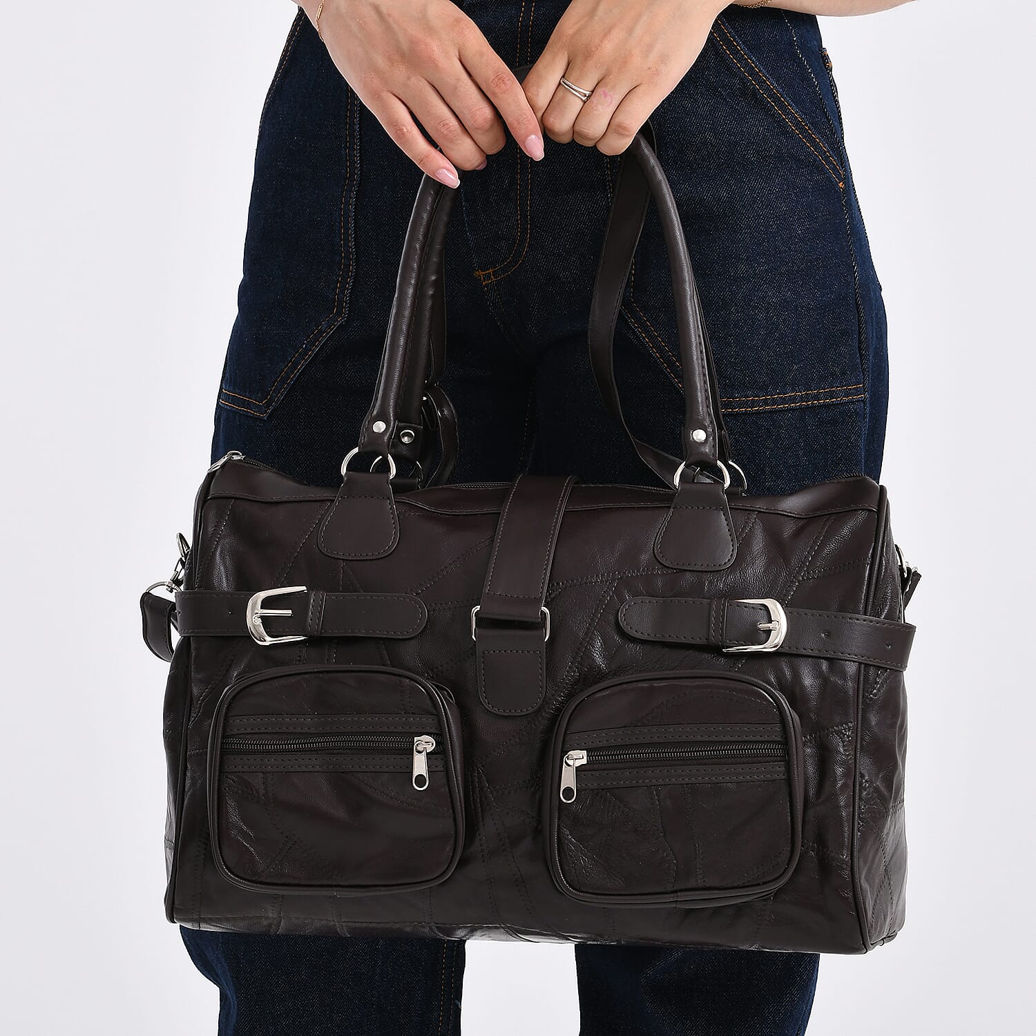 Genuine Leather Multi-Pocket Handbag - Everyday Lifestyle Bag - Brown