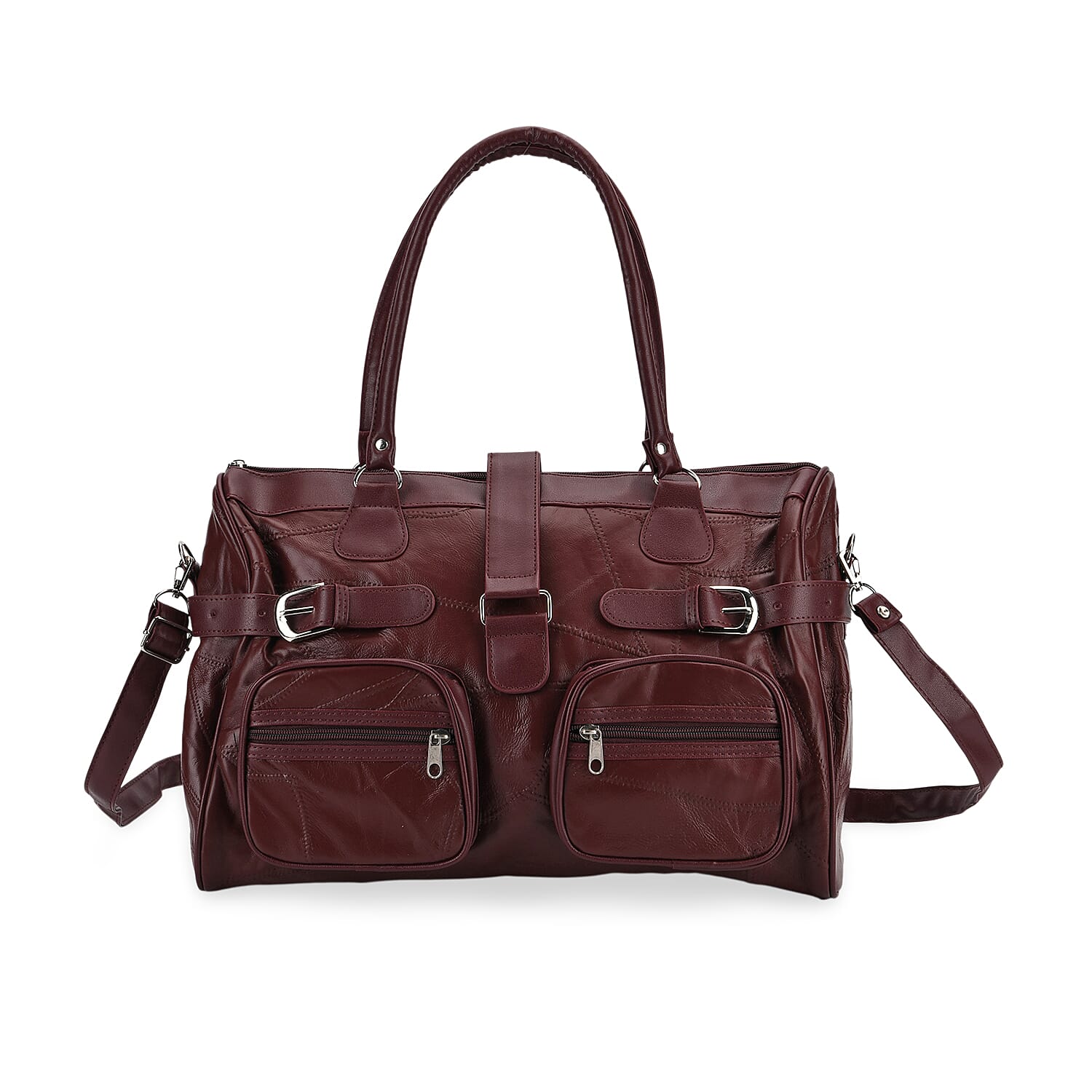 Genuine Leather Multi-Pocket Handbag - Everyday Lifestyle Bag - Burgandy