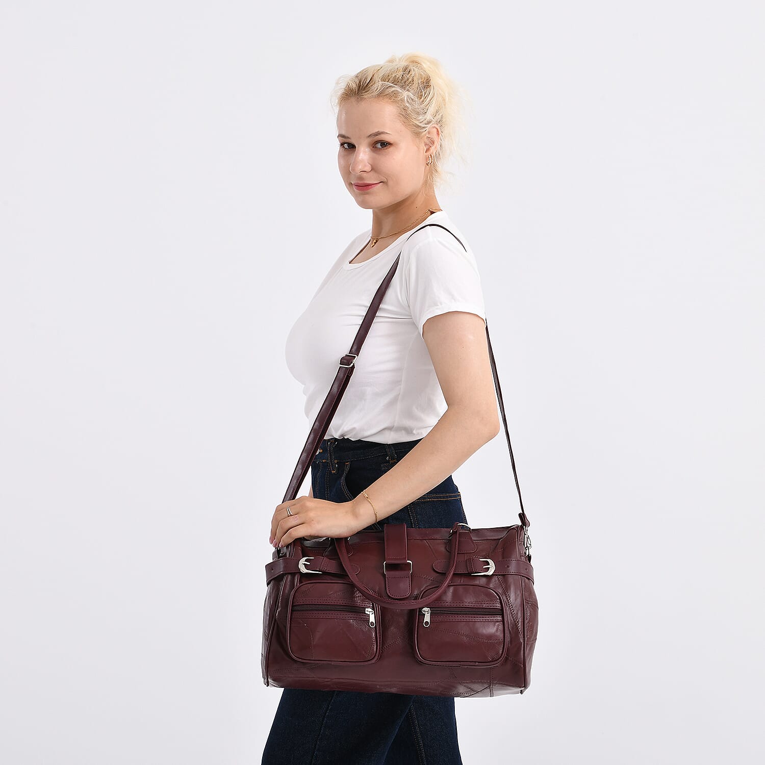 Genuine Leather Multi-Pocket Handbag - Everyday Lifestyle Bag - Burgandy