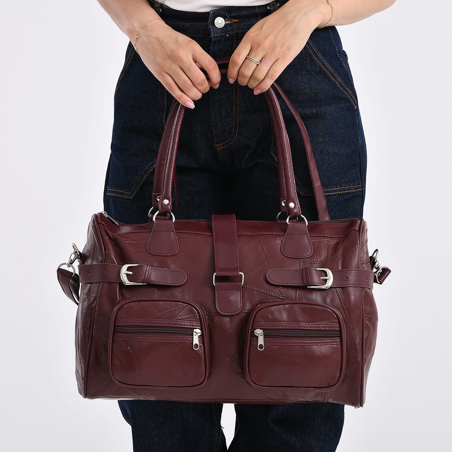 Genuine Leather Multi-Pocket Handbag - Everyday Lifestyle Bag - Burgandy