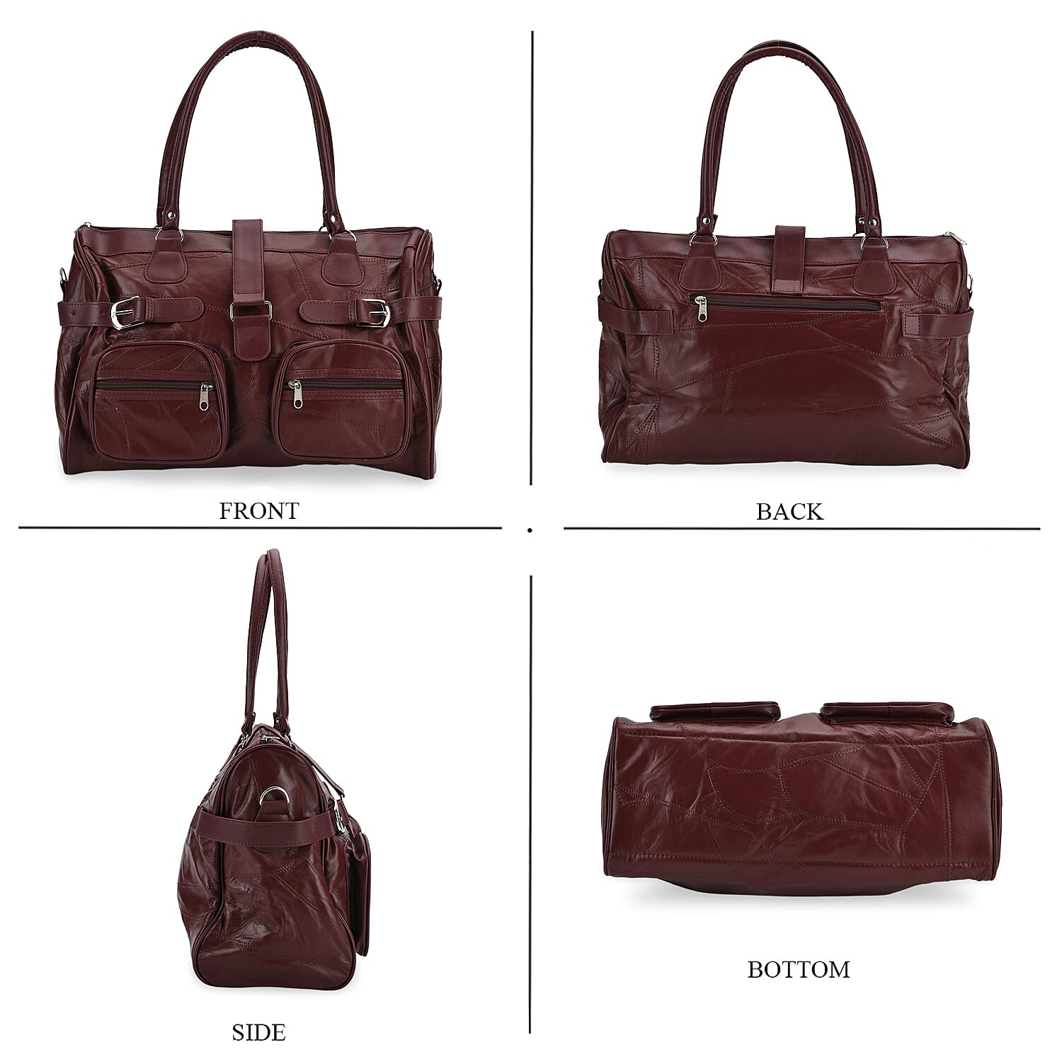 Genuine Leather Multi-Pocket Handbag - Everyday Lifestyle Bag - Burgandy