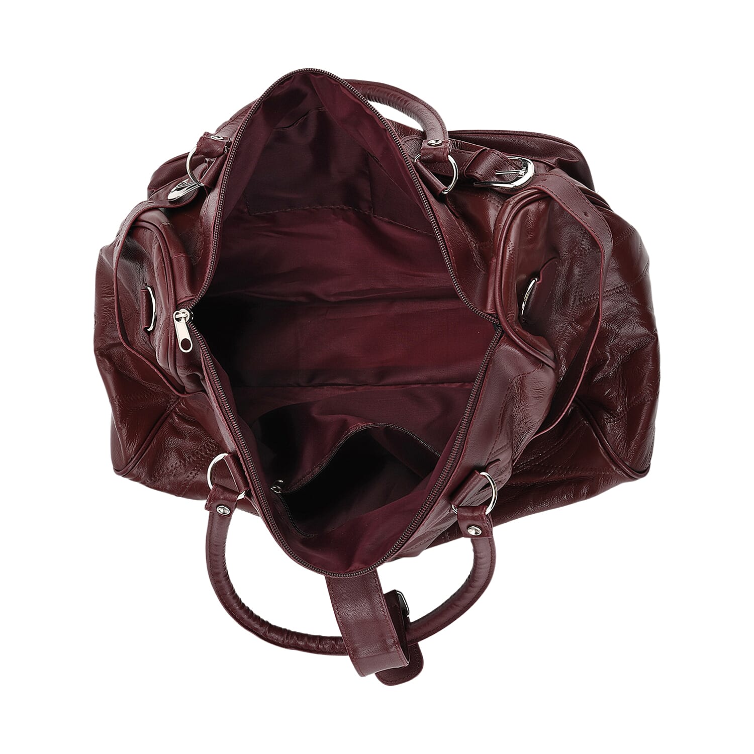 Genuine Leather Multi-Pocket Handbag - Everyday Lifestyle Bag - Burgandy