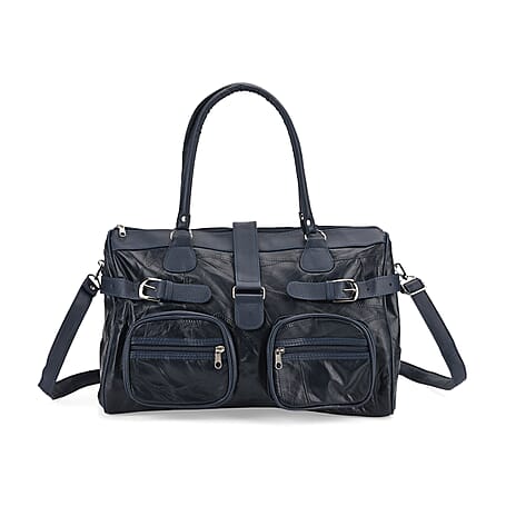 Genuine Leather Multi-Pocket Handbag - Everyday Lifestyle Bag - Blue