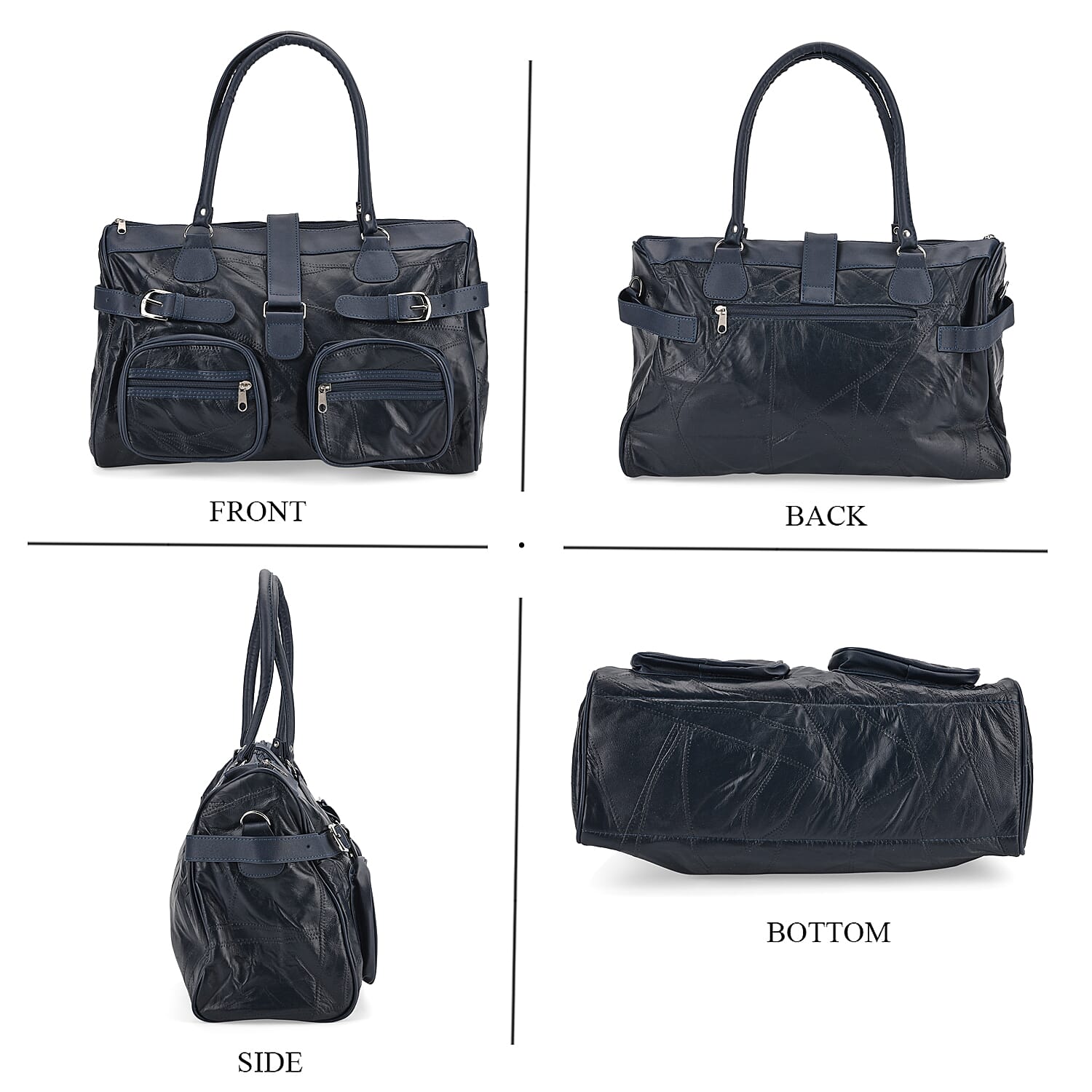 Genuine Leather Multi-Pocket Handbag - Everyday Lifestyle Bag - Blue