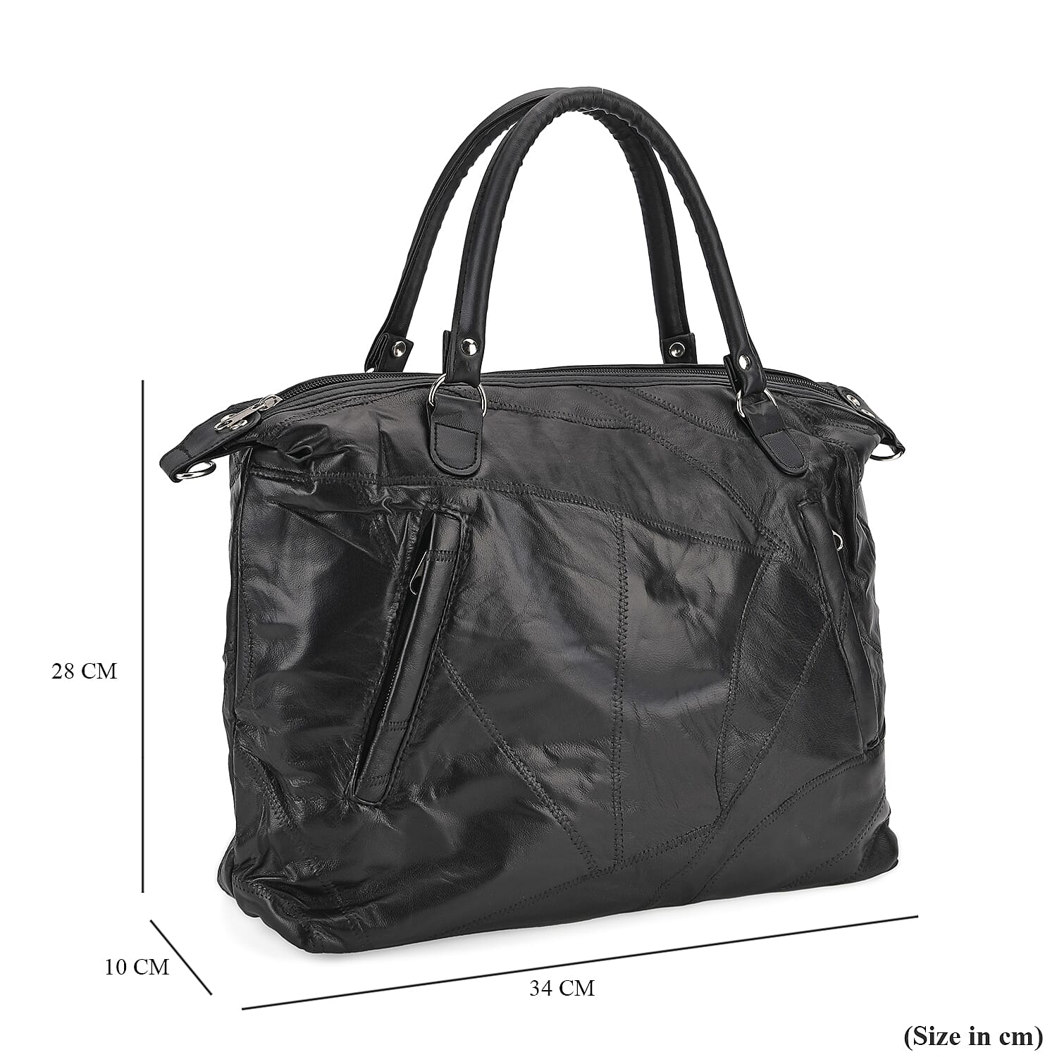 Closeout Deal - Genuine Leather Handbag with Adjustable Shoulder Strap - Black Closeout Deal - Genuine Leather Handbag with Adjustable Shoulder Strap - Black