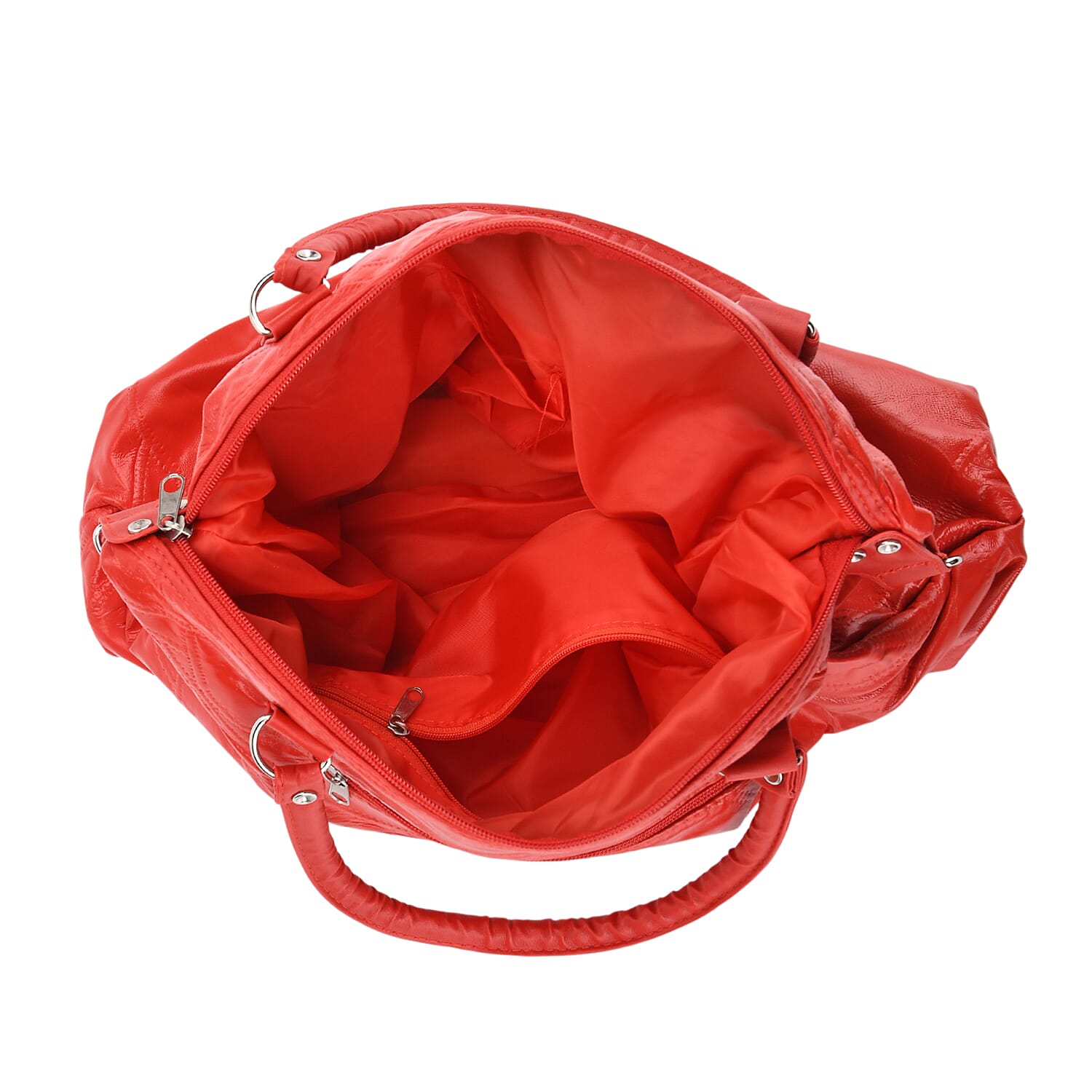 Closeout Deal - Genuine Leather Handbag with Adjustable Shoulder Strap - Red