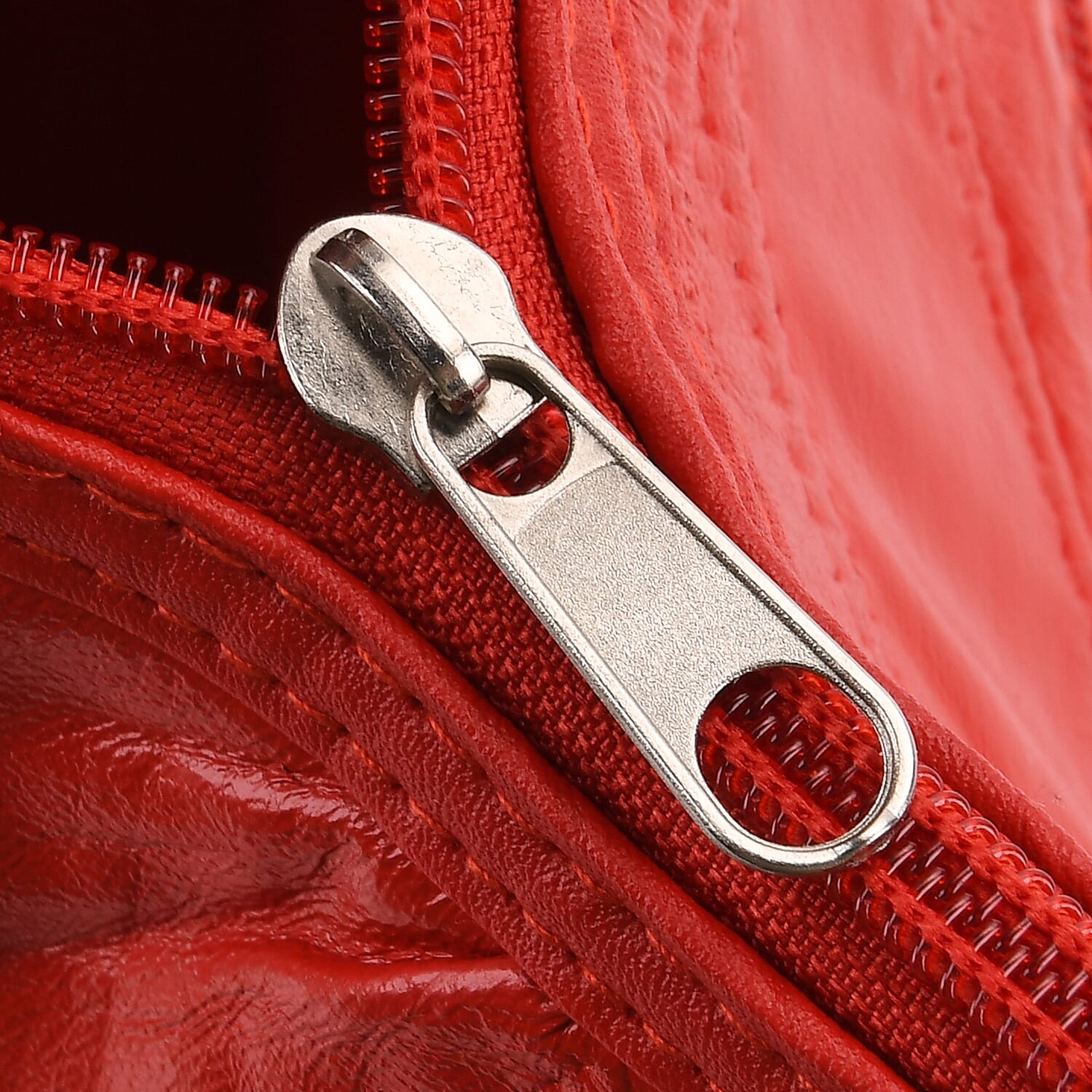 Closeout Deal - Genuine Leather Handbag with Adjustable Shoulder Strap - Red