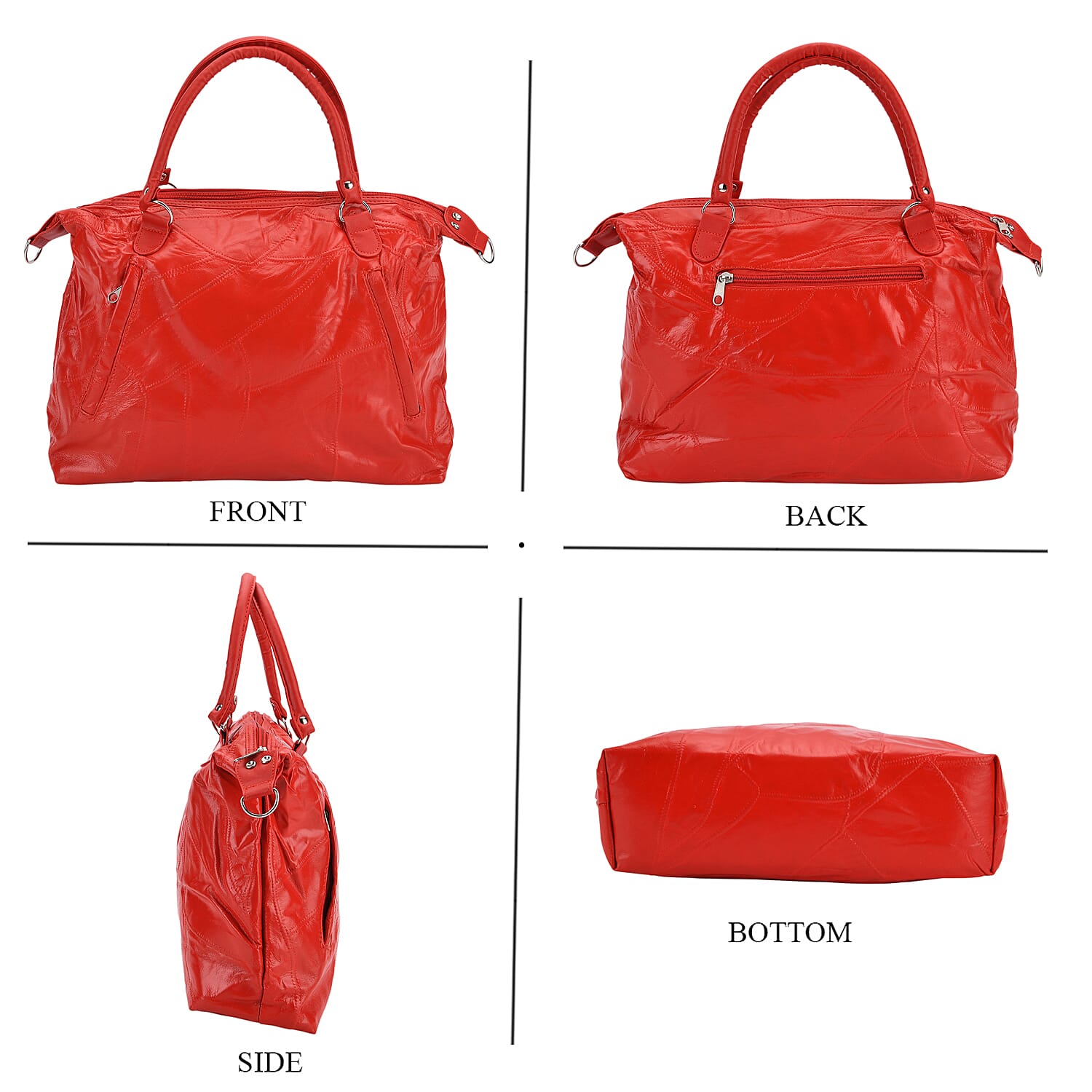 Closeout Deal - Genuine Leather Handbag with Adjustable Shoulder Strap - Red