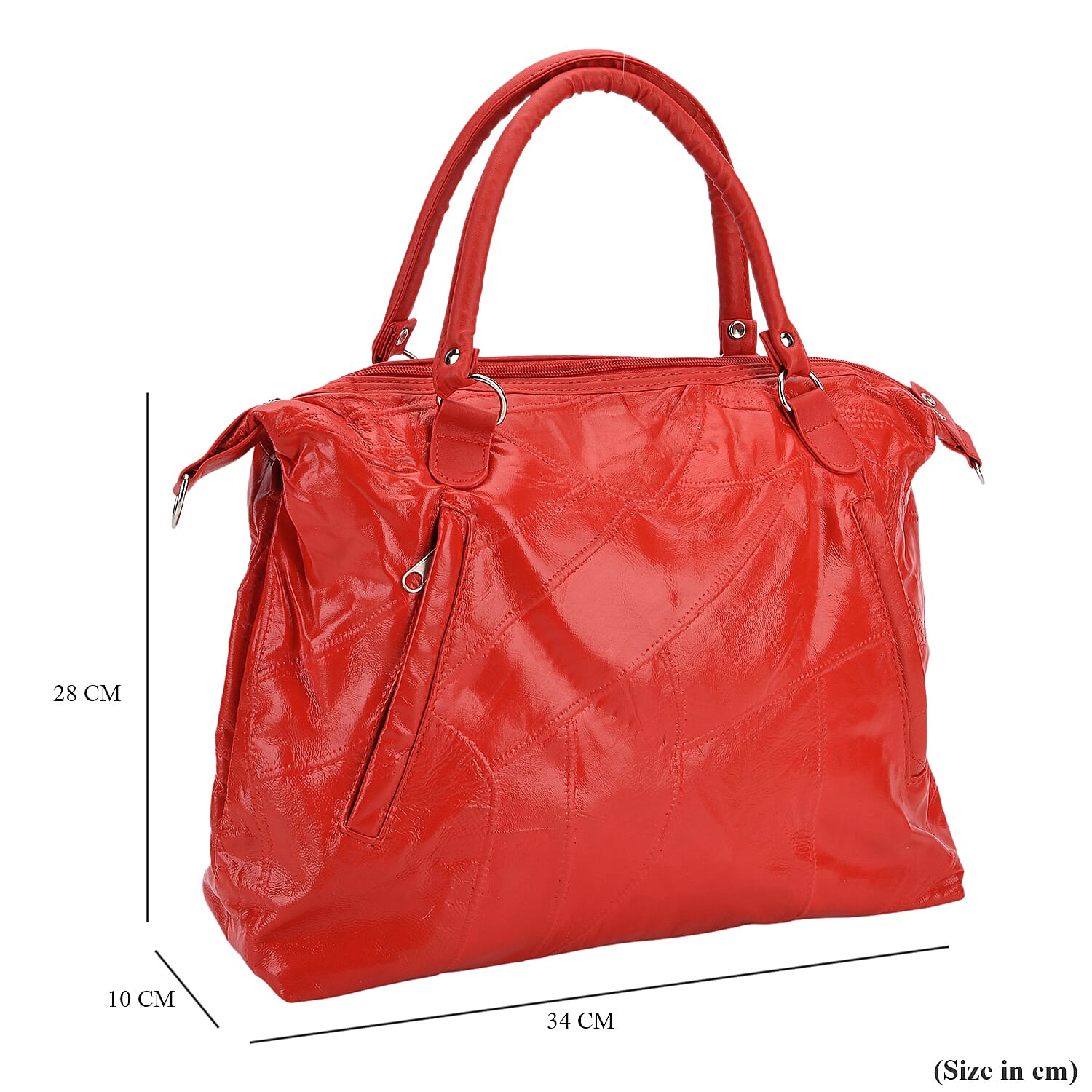 Closeout Deal - Genuine Leather Handbag with Adjustable Shoulder Strap - Red