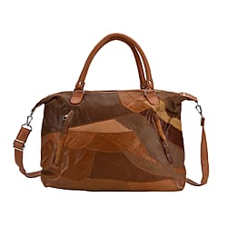 Closeout Deal - Genuine Leather Handbag with Adjustable Shoulder Strap - Black