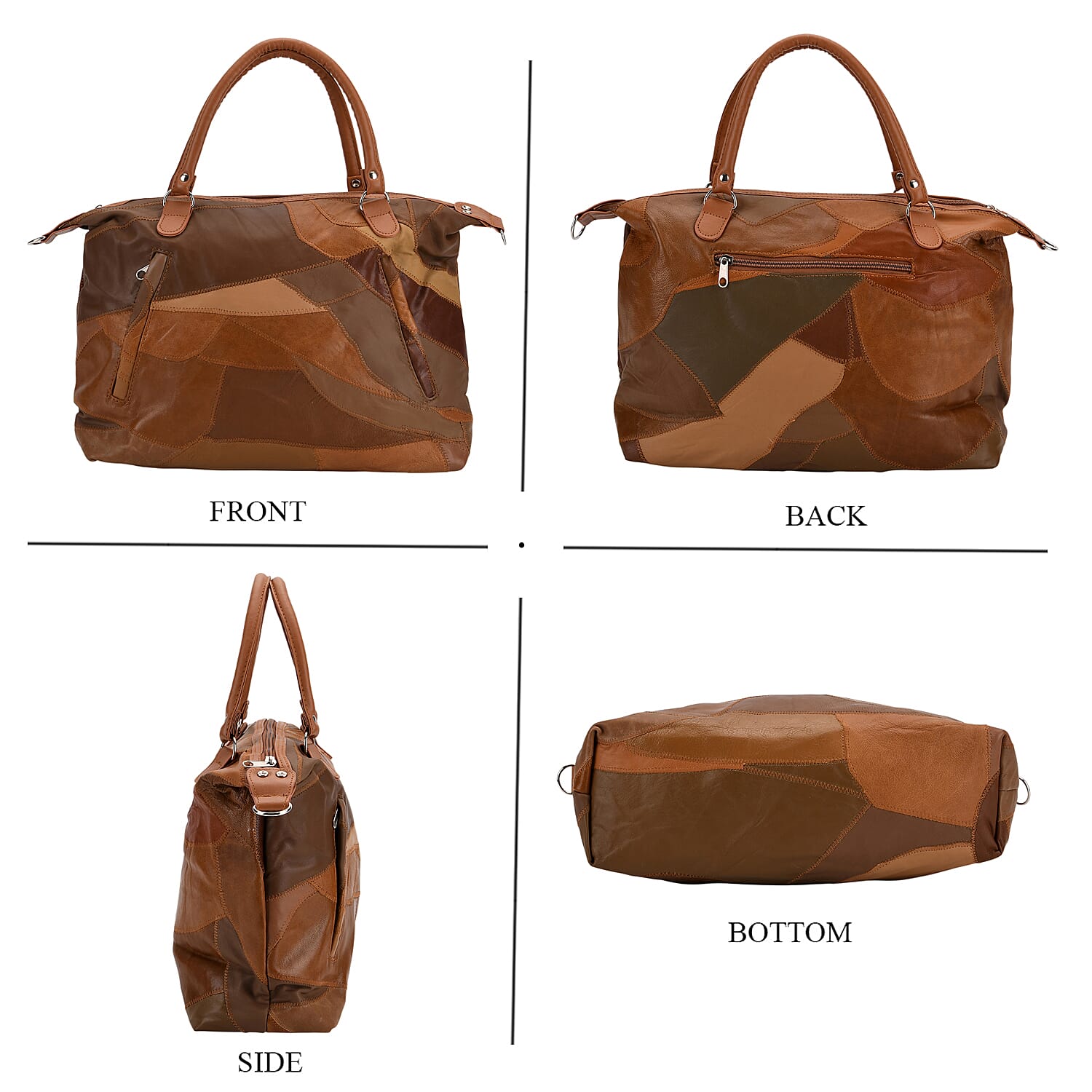 Closeout Deal - Genuine Leather Handbag with Adjustable Shoulder Strap - Camel