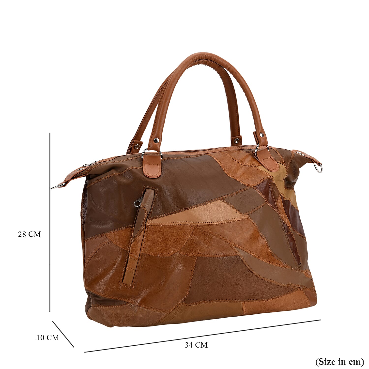 Closeout Deal - Genuine Leather Handbag with Adjustable Shoulder Strap - Camel