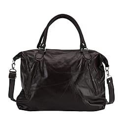 Closeout Deal - Genuine Leather Handbag with Adjustable Shoulder Strap - Black
