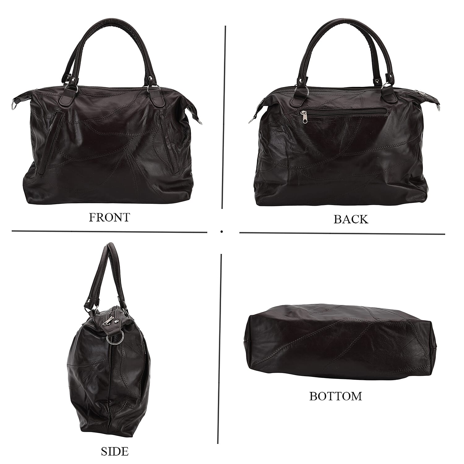 Closeout Deal - Genuine Leather Handbag with Adjustable Shoulder Strap - Brown