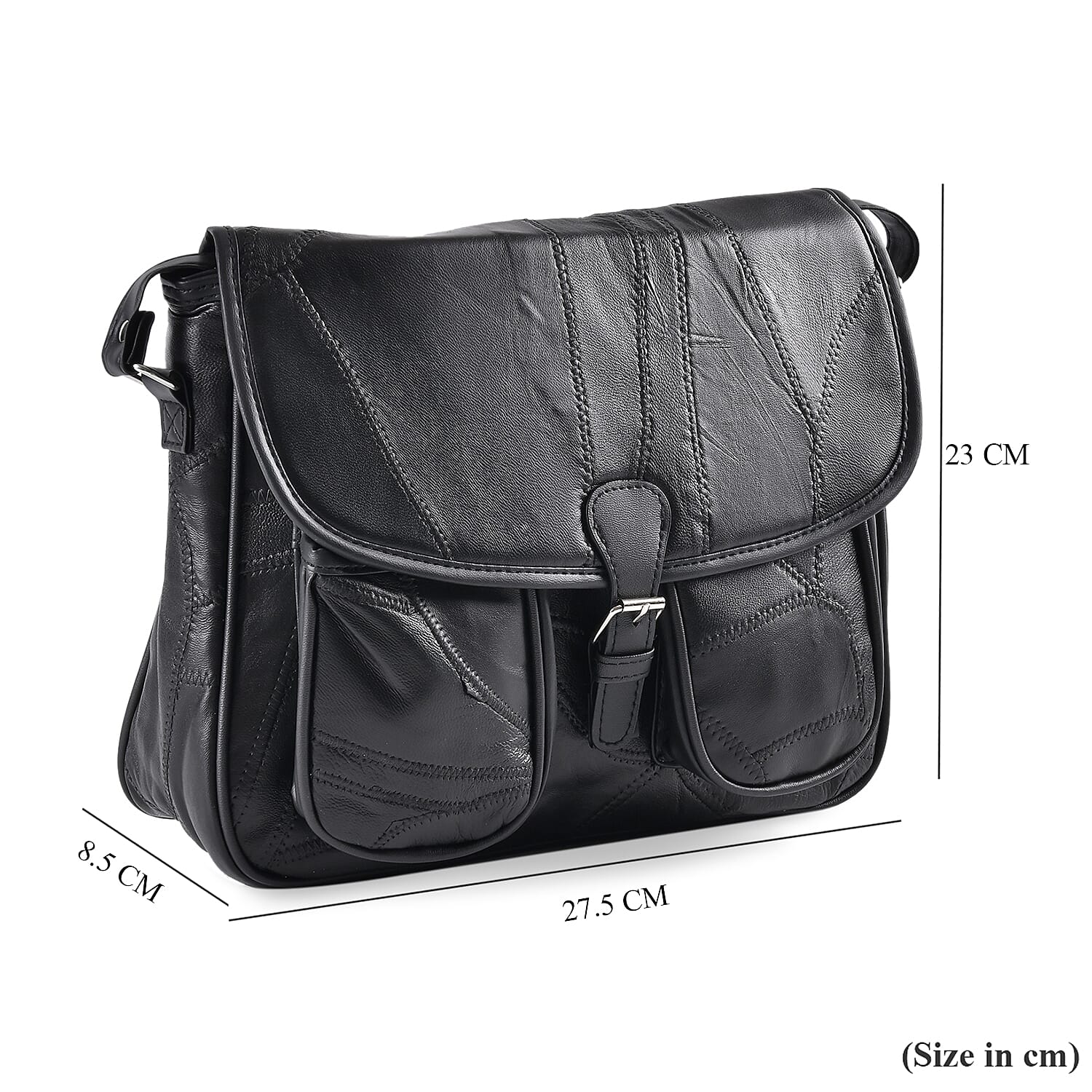 100% Leather Crossbody Bag with Adjustable Shoulder Strap - Black
