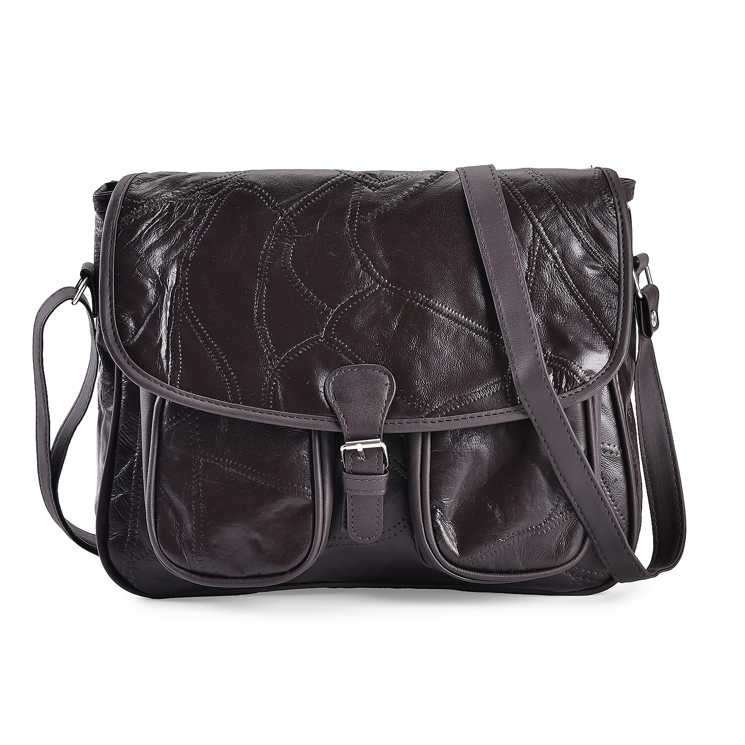 100% Leather Crossbody Bag with Adjustable Shoulder Strap - Brown