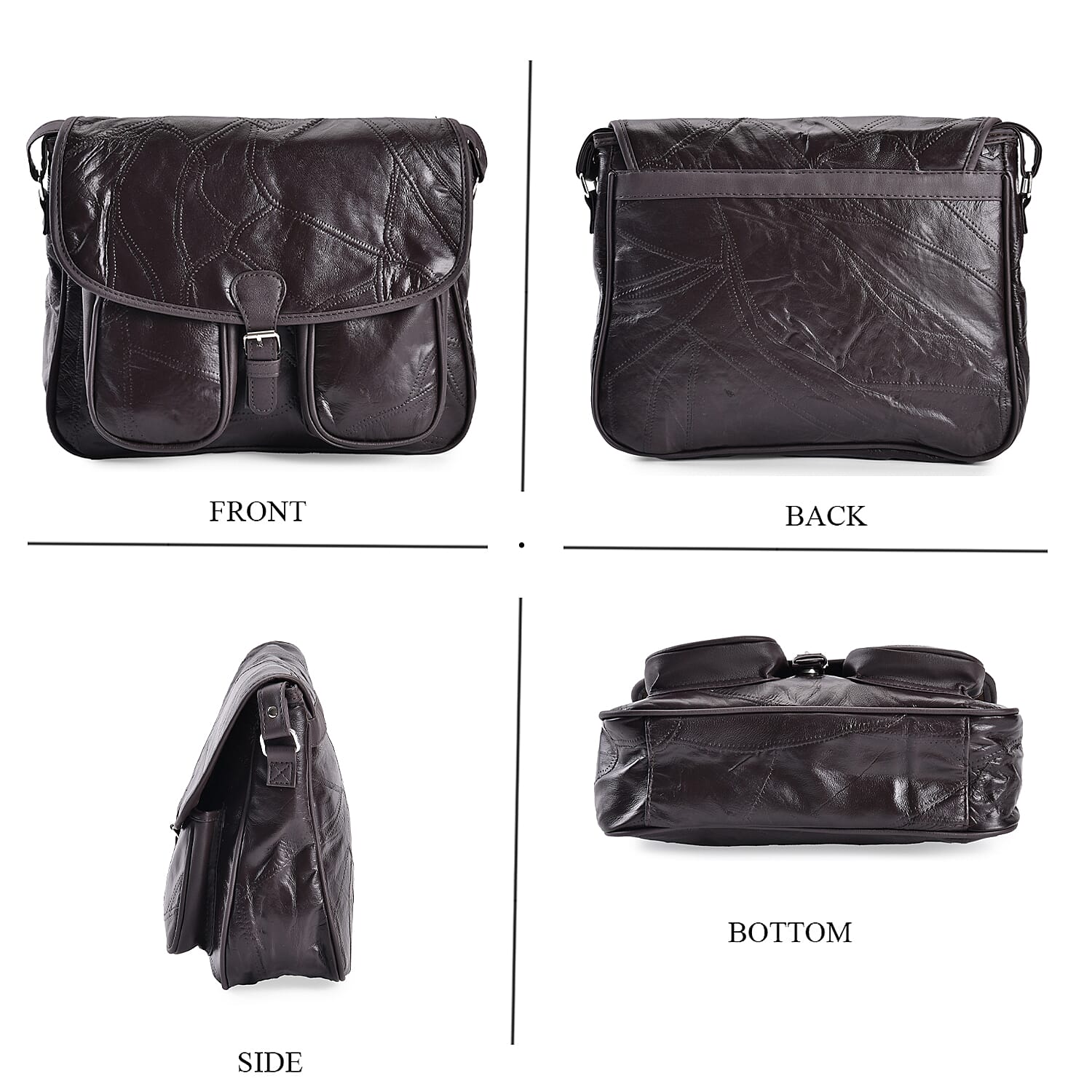 100% Leather Crossbody Bag with Adjustable Shoulder Strap - Brown