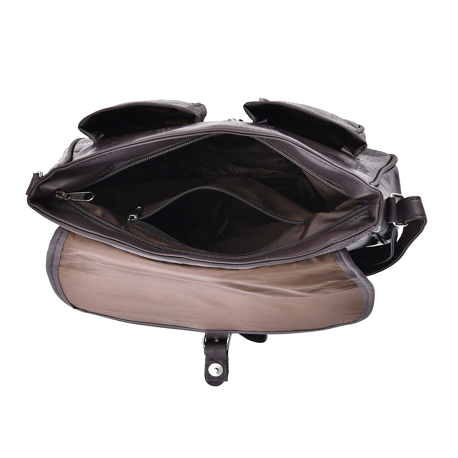 100% Leather Crossbody Bag with Adjustable Shoulder Strap - Brown