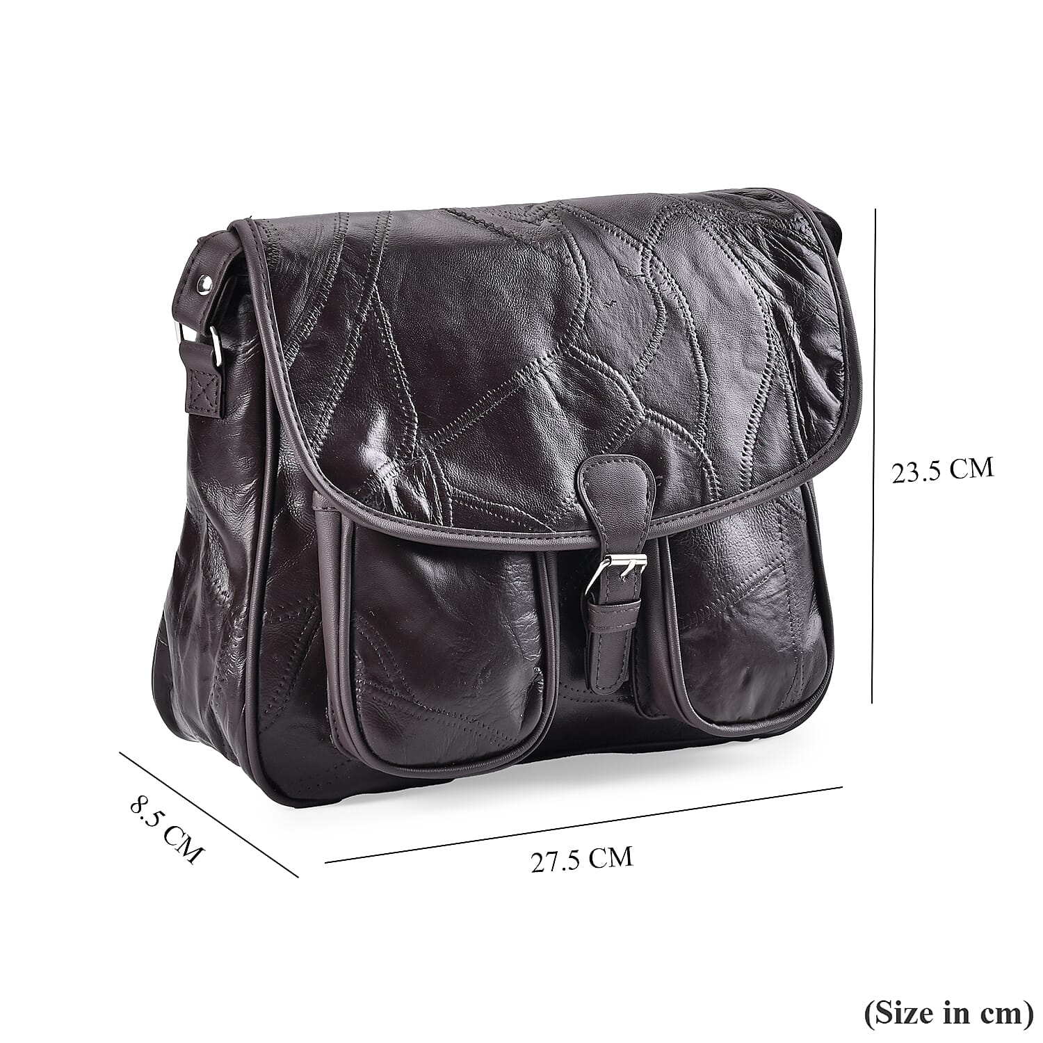 100% Leather Crossbody Bag with Adjustable Shoulder Strap - Brown