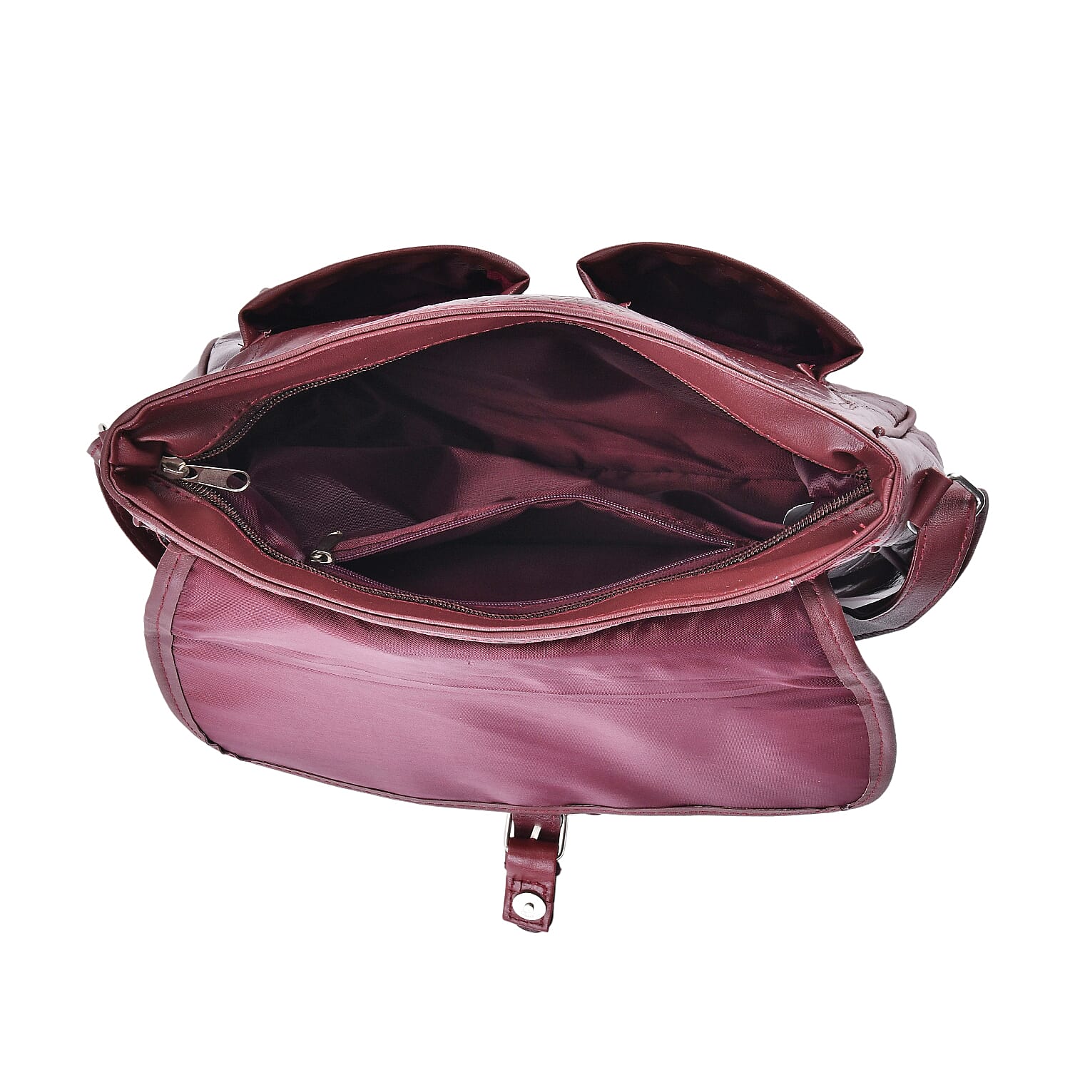 100% Leather Crossbody Bag with Adjustable Shoulder Strap - Burgandy