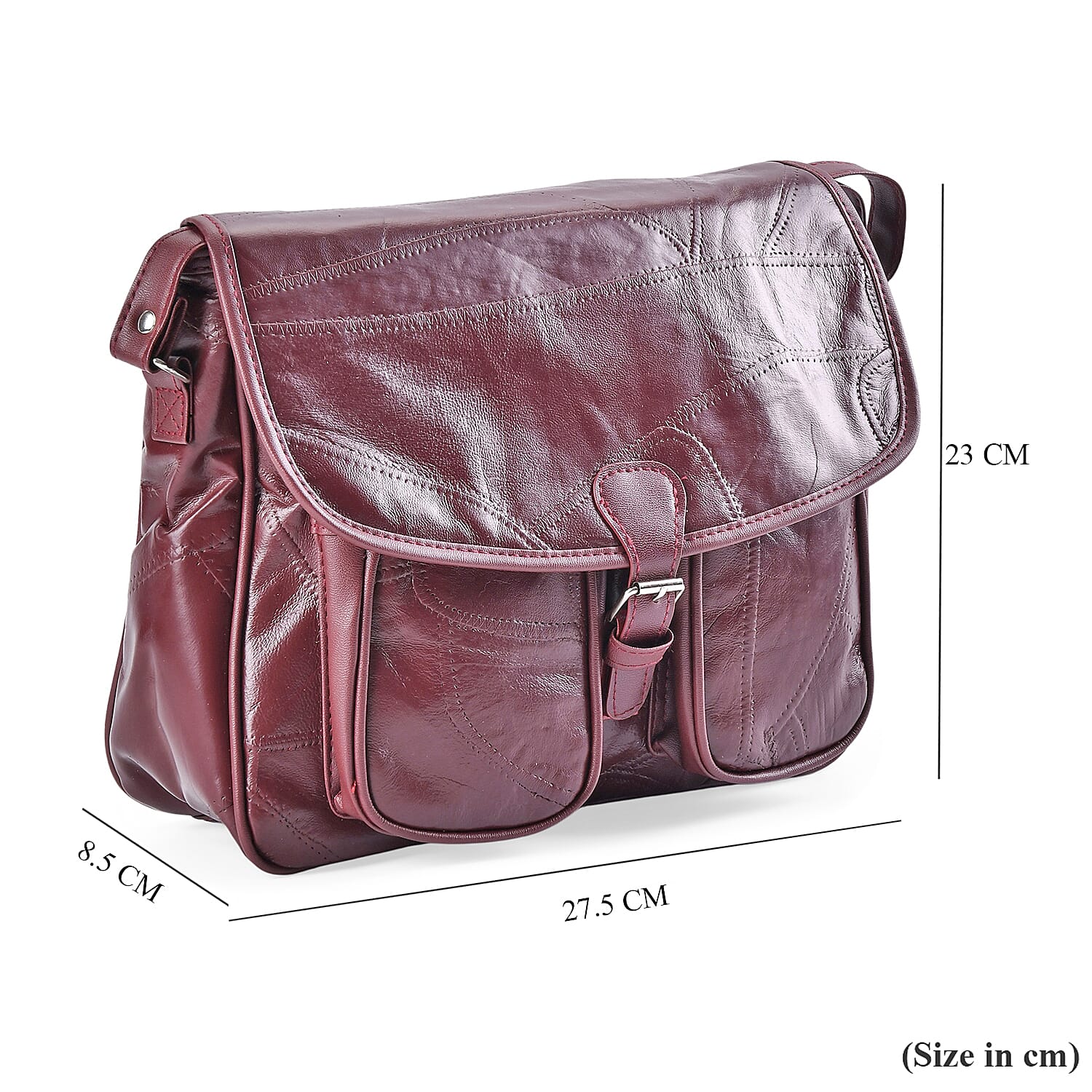 100% Leather Crossbody Bag with Adjustable Shoulder Strap - Burgandy