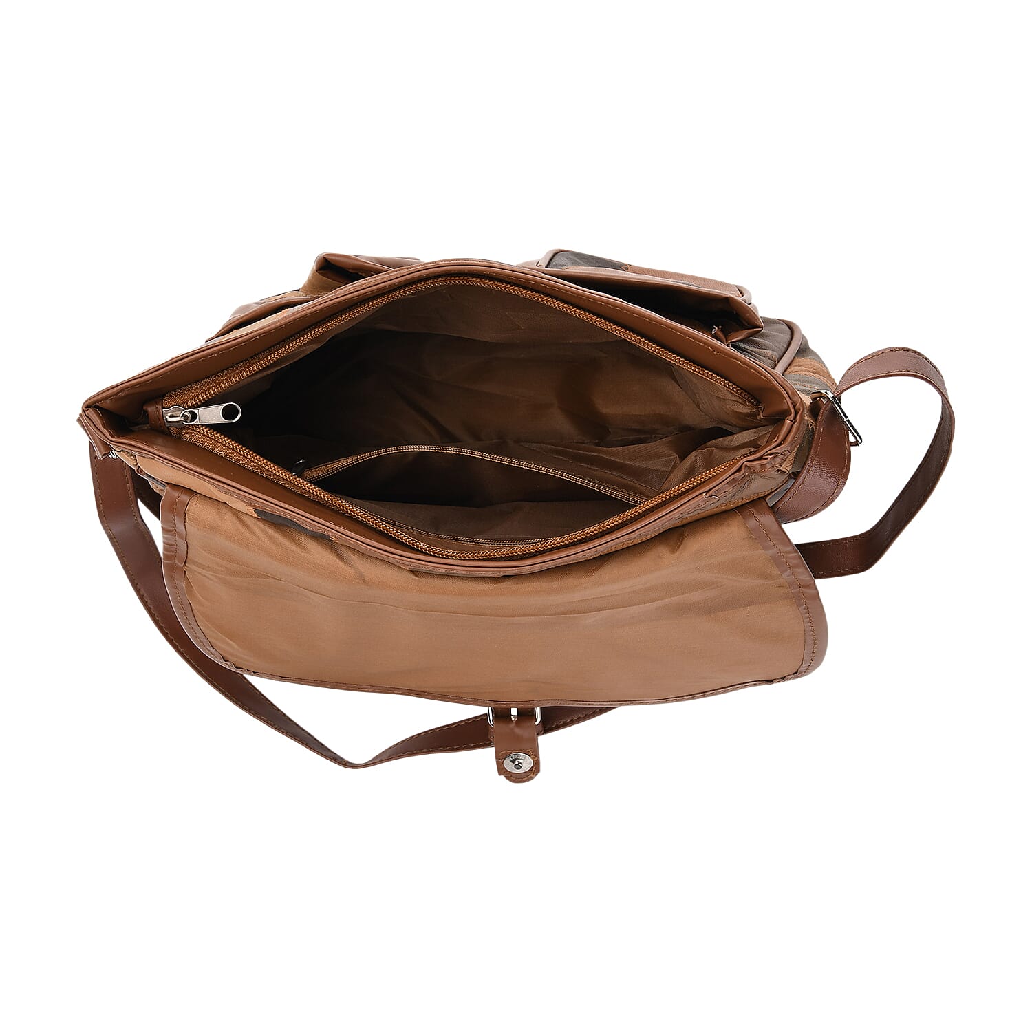100% Leather Crossbody Bag with Adjustable Shoulder Strap - Camel