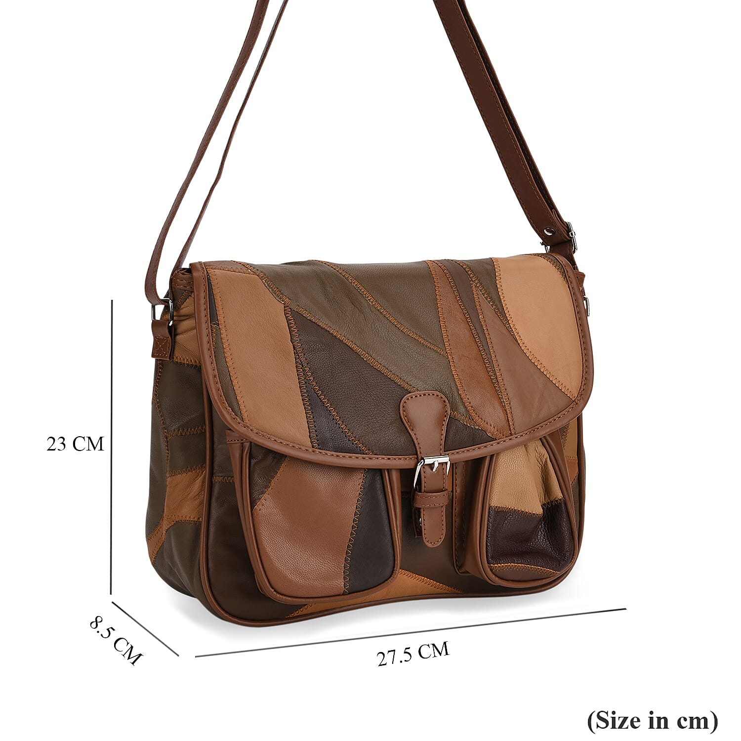 100% Leather Crossbody Bag with Adjustable Shoulder Strap - Camel