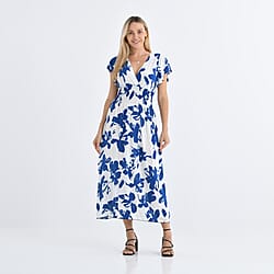 Tamsy Womens Flutter Sleeve V-Neck Smocked Midi Dress