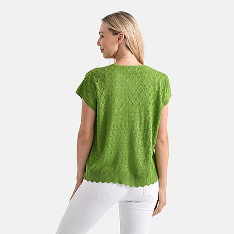 - Maisi Acrylic Knit Short Sleeve Casual Top (Size S) - Green
