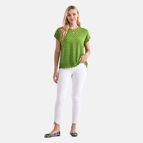 - Maisi Acrylic Knit Short Sleeve Casual Top (Size XL) - Green