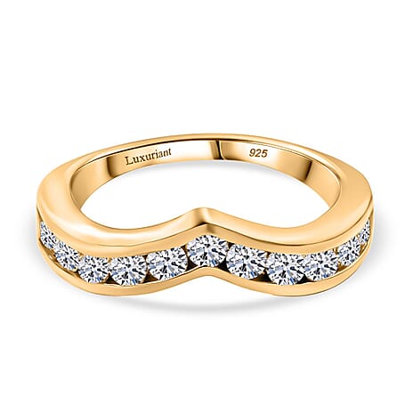 Luxuriant Diamond Lab Grown Diamond (SI-G-H) Wishbone Ring in 18K Vermeil Yellow Gold Plated Sterling Silver 1.02 Ct.