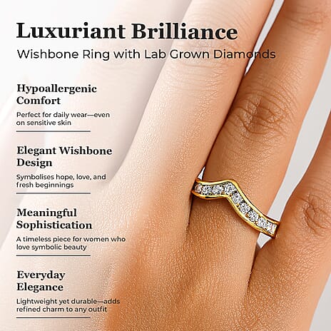 Luxuriant Diamond Lab Grown Diamond (SI-G-H) Wishbone Ring in 18K Vermeil Yellow Gold Plated Sterling Silver 1.02 Ct.