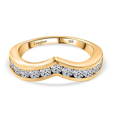 Luxuriant Diamond Lab Grown Diamond (SI-G-H) Wishbone Ring in 18K Vermeil Yellow Gold Plated Sterling Silver 1.02 Ct.