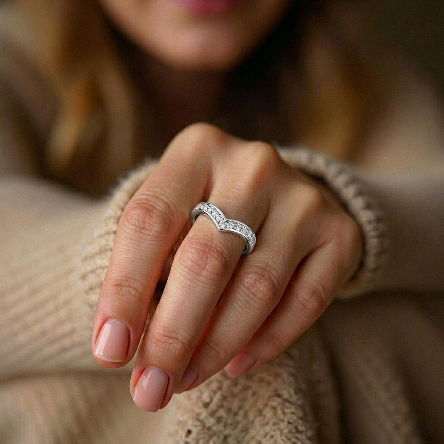 Luxuriant Diamond Lab Grown Diamond Wishbone Ring in Sterling Silver