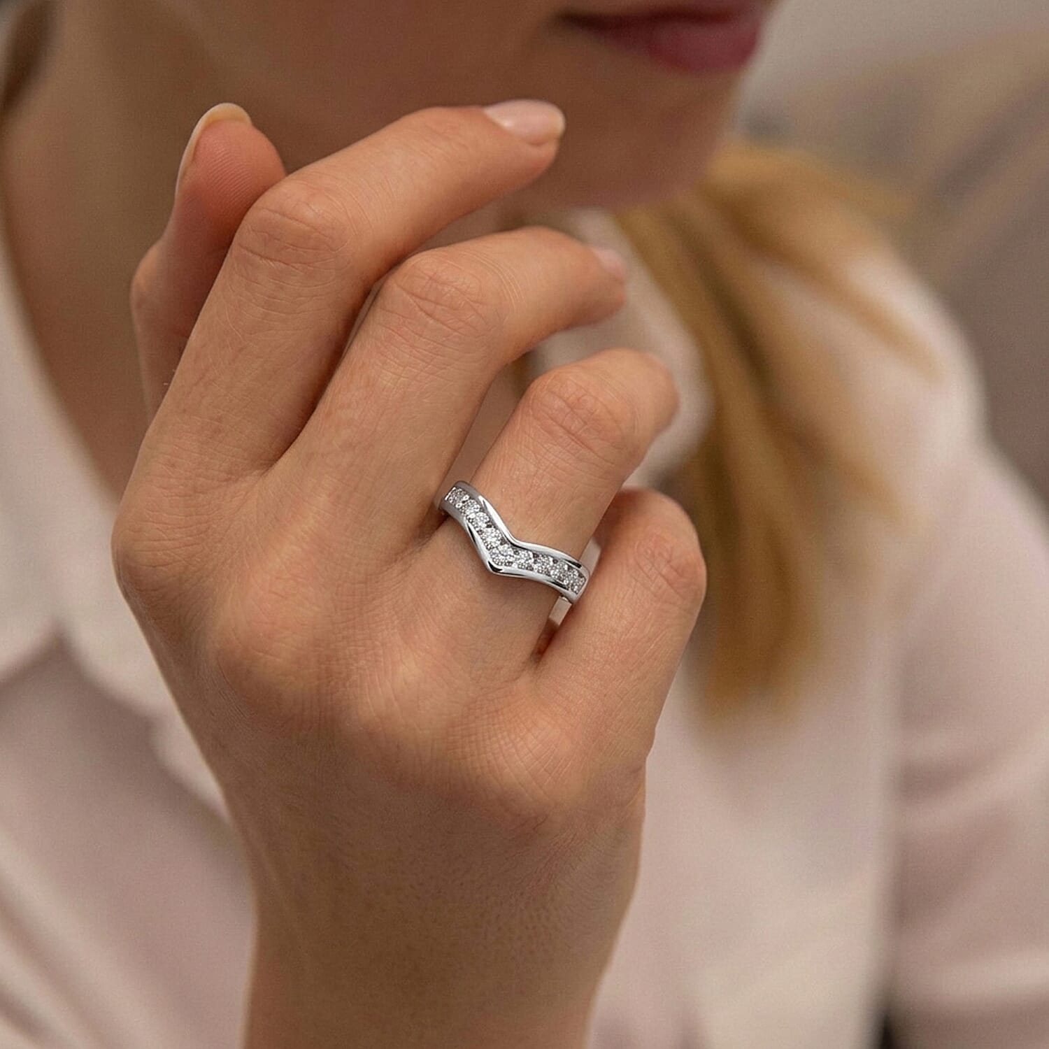 Luxuriant Diamond Lab Grown Diamond Wishbone Ring in Sterling Silver