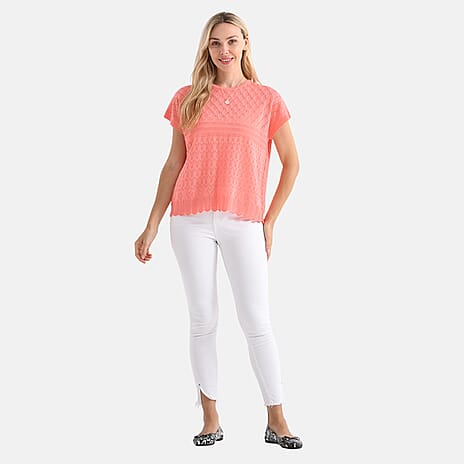 - Maisi Acrylic Knit Short Sleeve Casual Top (Size M) - Orange