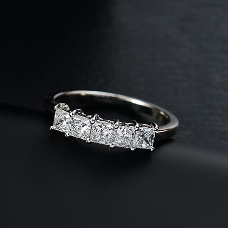 Luxuriant Diamond 950 Platinum SGL Certified Princess Cut Lab Grown Diamond (VS-E-F) 5 Stone Ring 1.00 Ct.