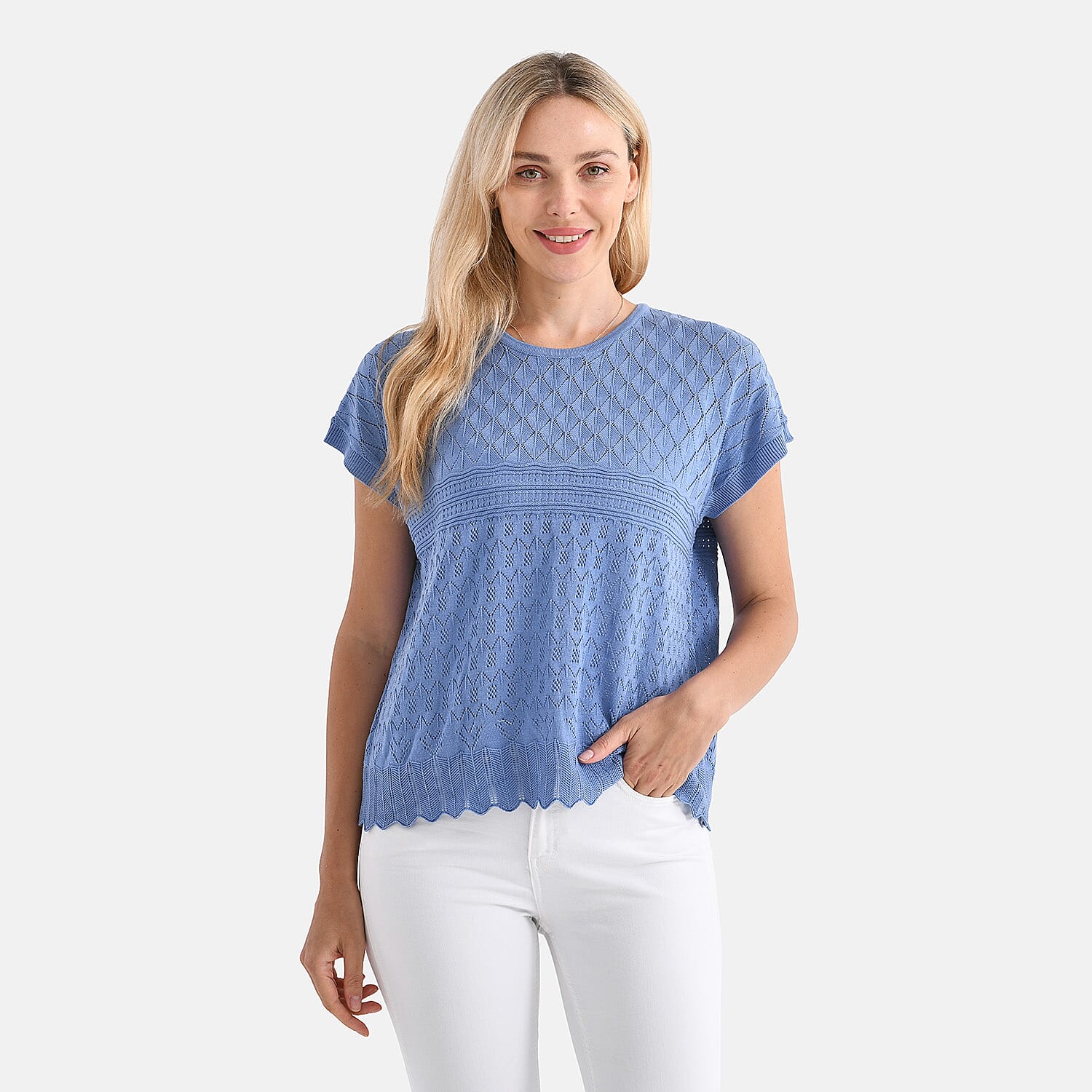 La Marey Pattern Knit Top (Size S) - Blue