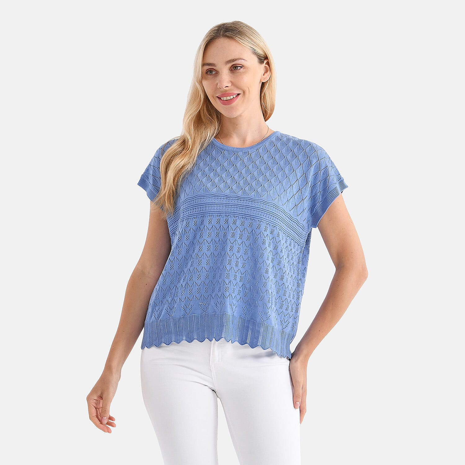 La Marey Pattern Knit Top (Size S) - Blue
