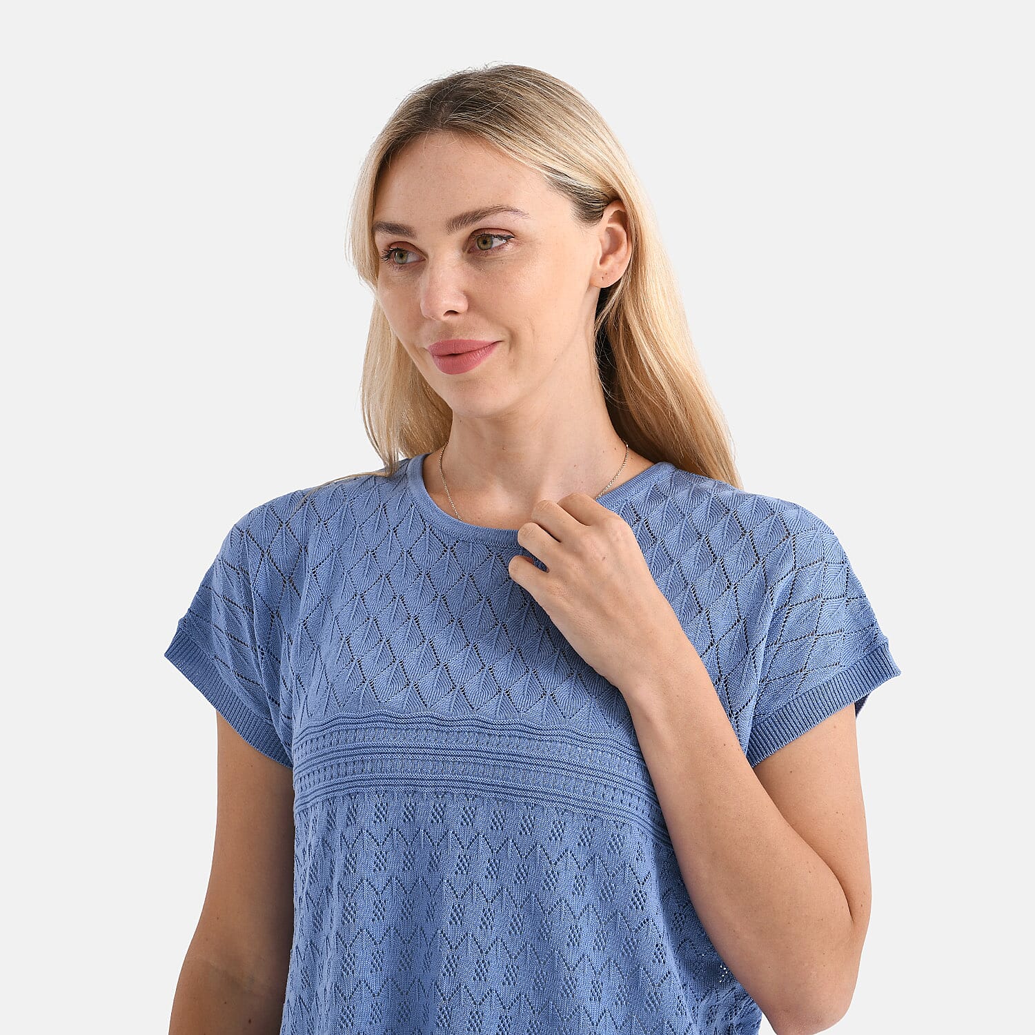 La Marey Pattern Knit Top (Size S) - Blue
