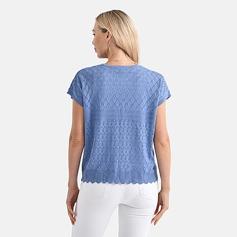 La Marey Pattern Knit Top (Size XL) - Blue