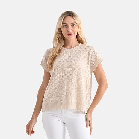 La Marey Pattern Knit Top (Size S) - Beige