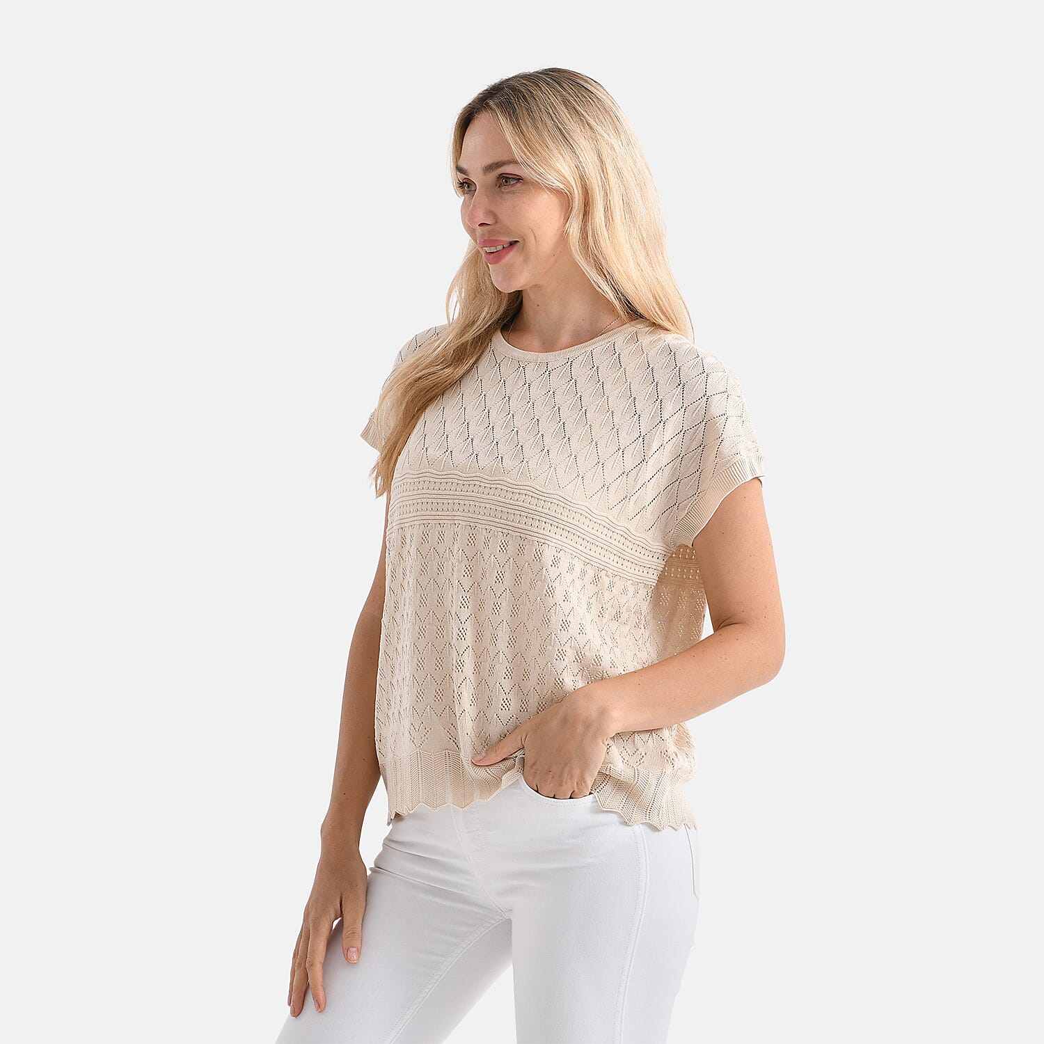 La Marey Pattern Knit Top (Size S) - Blue