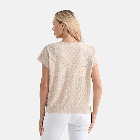 La Marey Pattern Knit Top (Size XL) - White