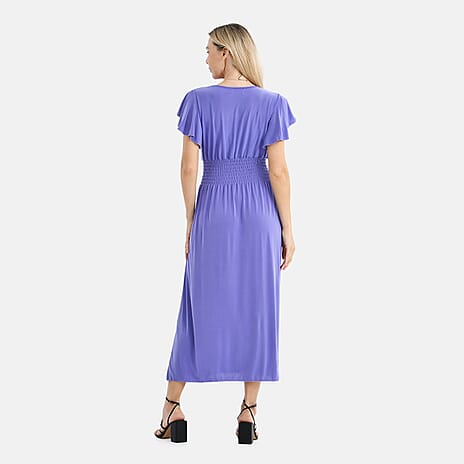 - Maisi Flutter Sleeves V-Neck Smocked Maxi Dress (One Size Curve) - Blue