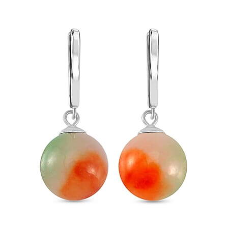 Multi Colour Jade Earring with Hoop in Rhodium Overlay Sterling Silver 30.00 Ct.