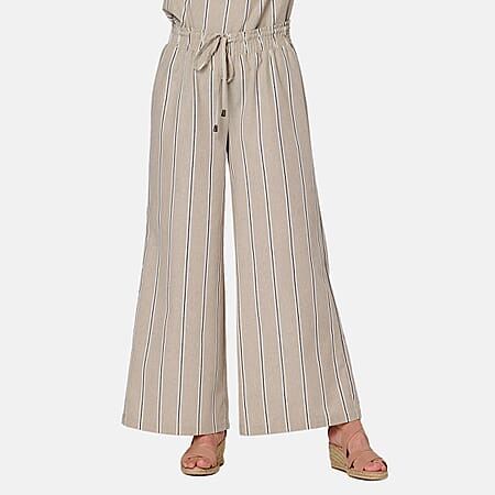 Striped Wide Leg Trousers with Elasticated Waist and Drawstring Striped Wide Leg Trousers with Elasticated Waist and Drawstring
