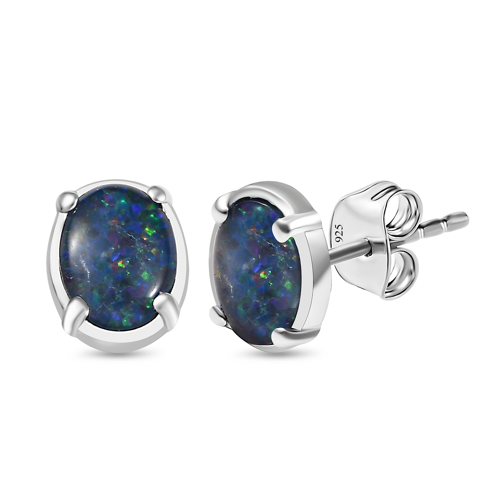 Boulder Opal Triplet Earring with Push Back in Platinum Overlay Sterling Silver 1.74 Ct. Boulder Opal Triplet Earring with Push Back in Platinum Overlay Sterling Silver 1.74 Ct.