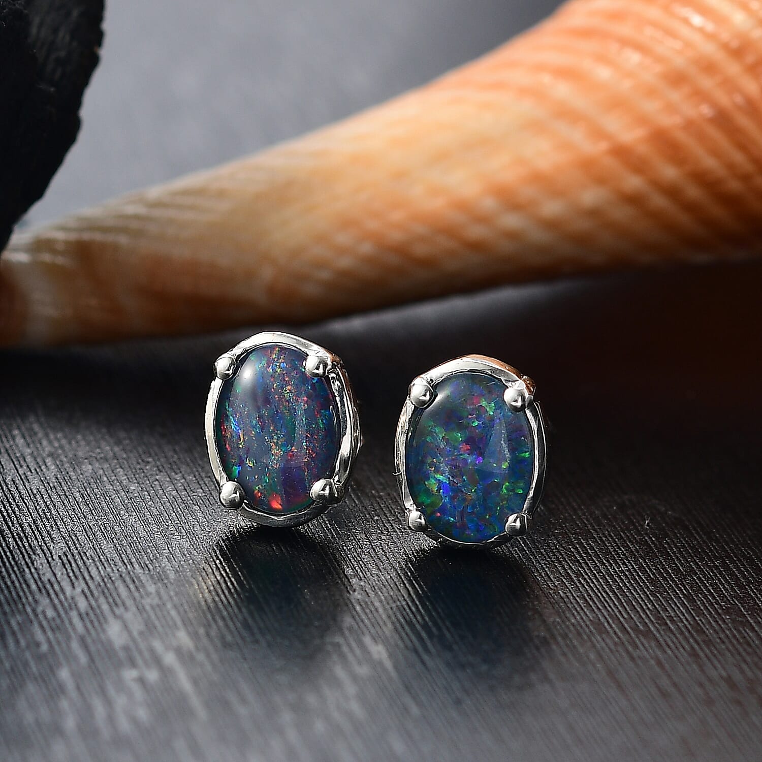 Boulder Opal Triplet Earring with Push Back in Platinum Overlay Sterling Silver 1.74 Ct. Boulder Opal Triplet Earring with Push Back in Platinum Overlay Sterling Silver 1.74 Ct.